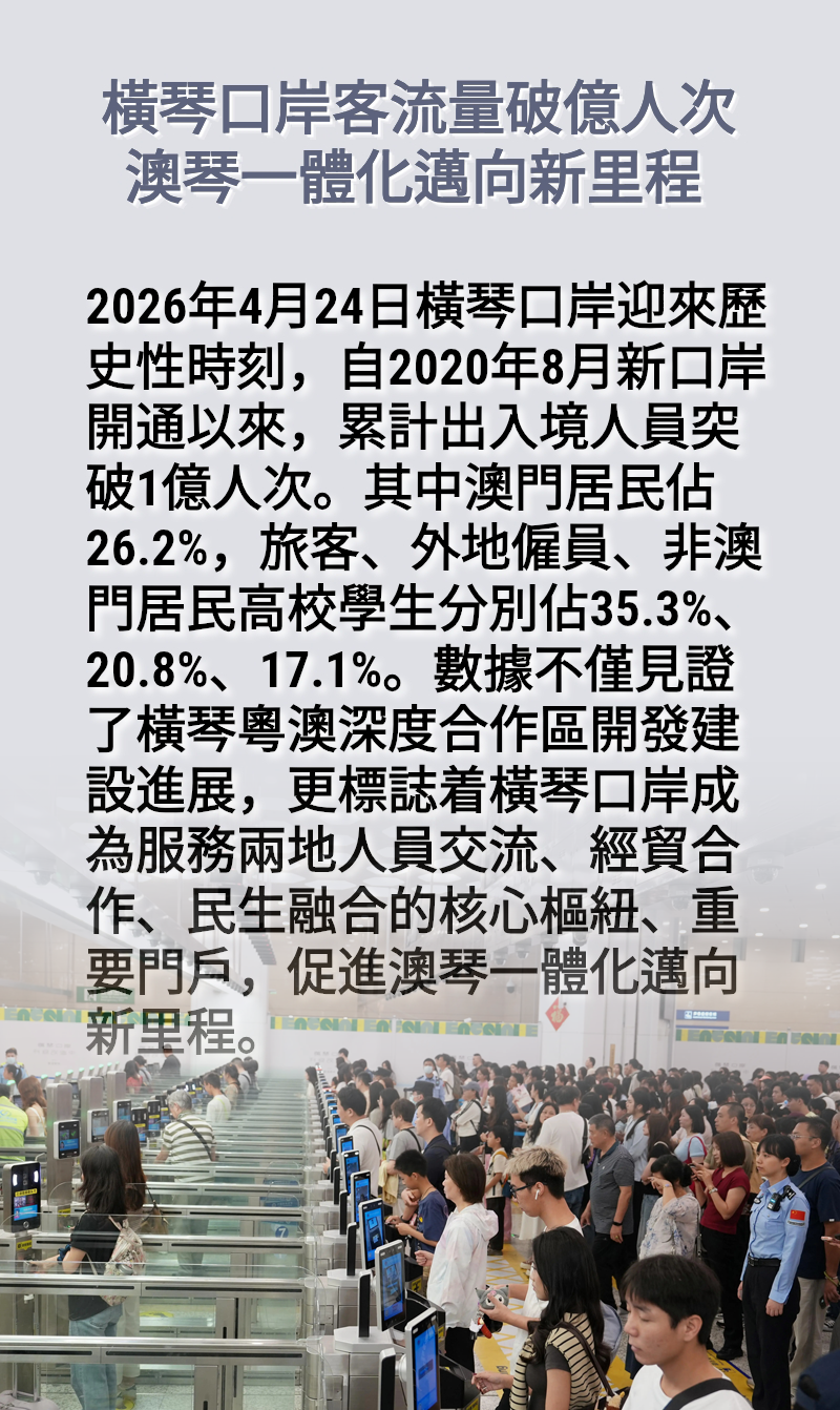 海報丨橫琴口岸客流量破億人次　澳琴一體化邁向新里程